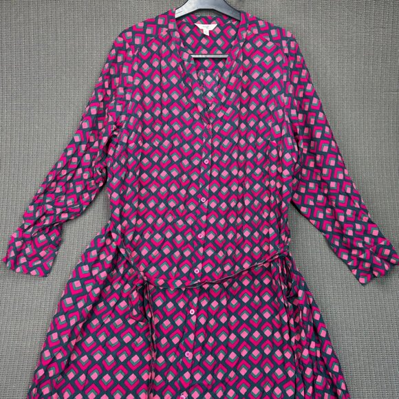 Terra & Sky Womens 2X Geometric Print Dress In Pink & Blue - Made In India - Picture 6 of 11